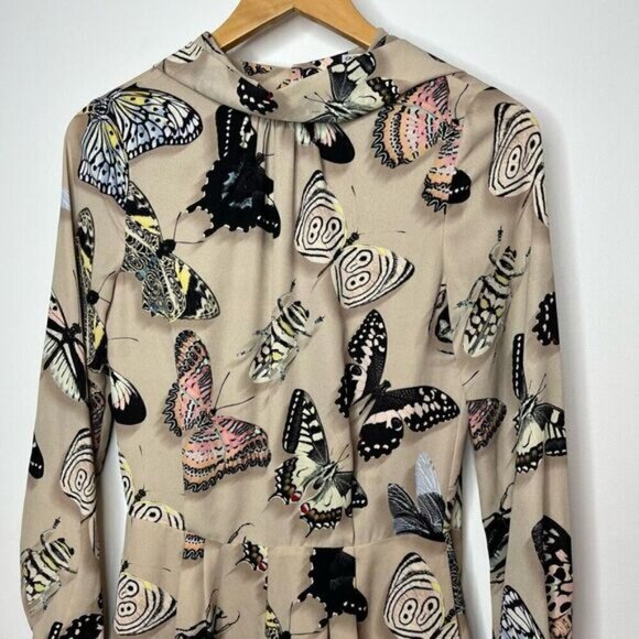 Reiss Women's Size 2 Gail Playsuit Butterfly Pleat Short Romper Tan Pockets NWT - Picture 4 of 16